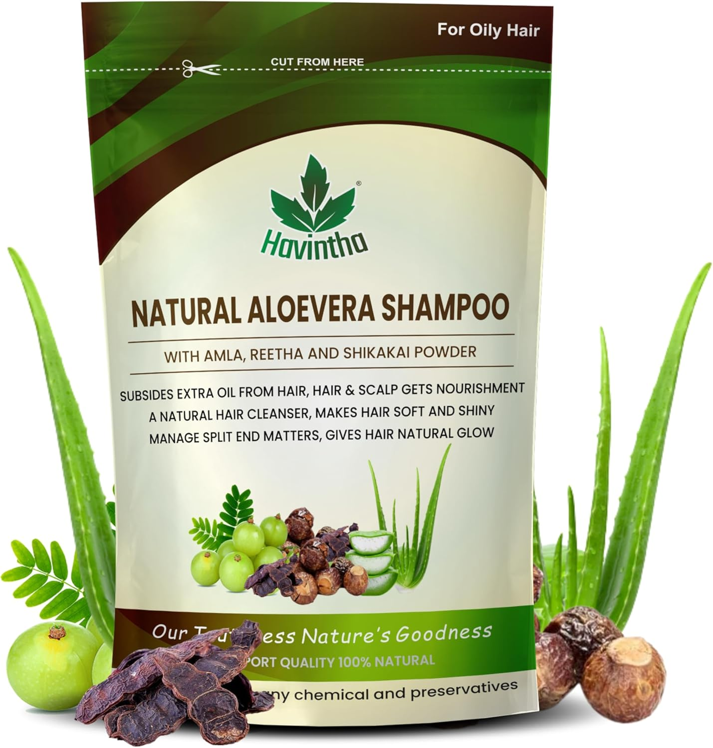 Havintha Natural Amla Reetha Shikakai and Aloevera Powder Shampoo for Oily Hair - 227G image number 4