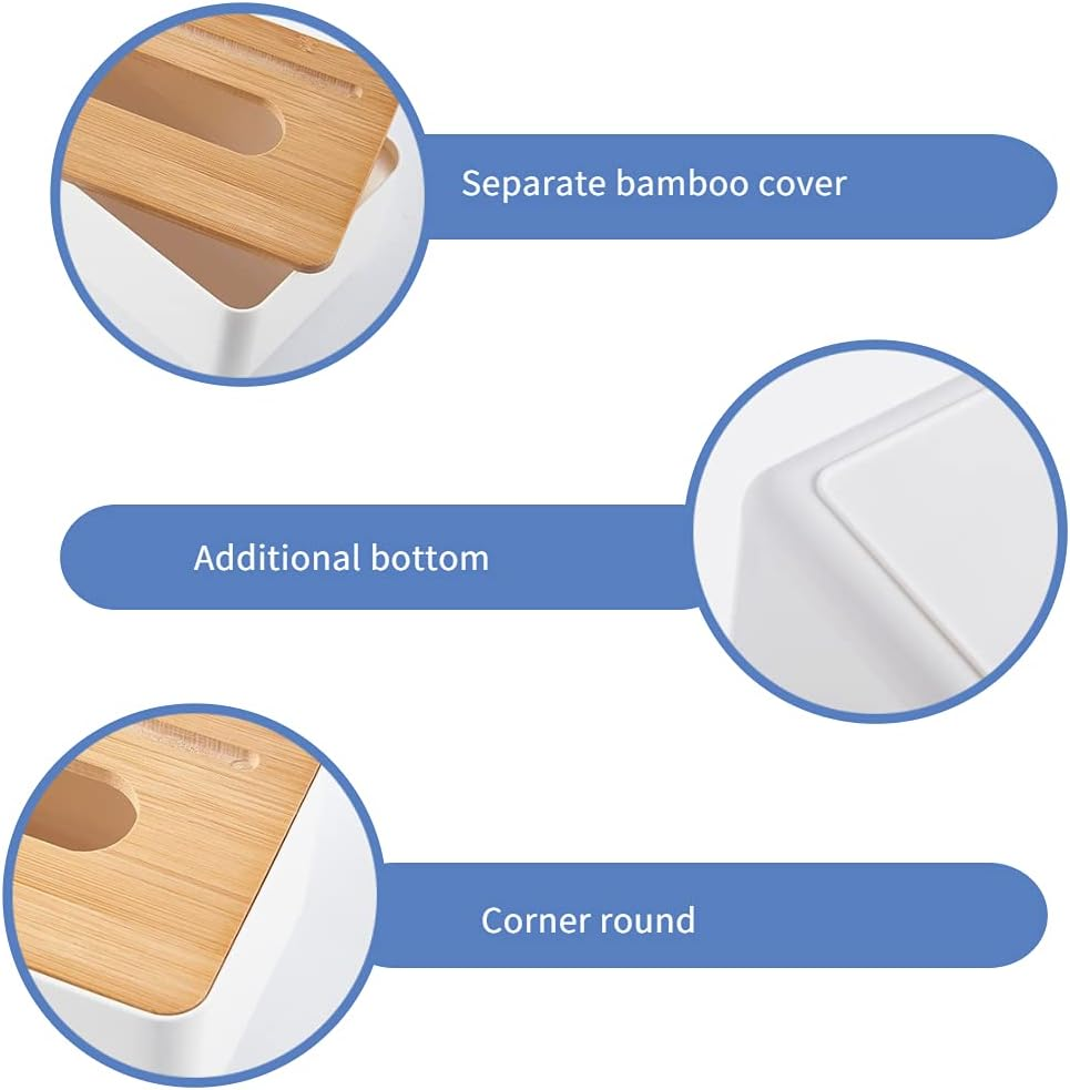 Napkin Case, Removable Bamboo/Wood Cover Plastic Tissue Box Holder Storage Organizer for Home Car Office(Square) image number 3