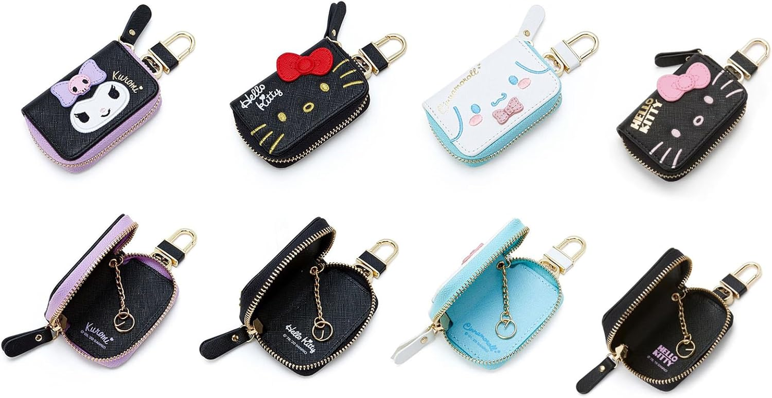 Cute Car Remote Key Case, PU Leather Car Key Holder Ring Box, Metal Hook Zipper Embroidered Bag, for Women and Men