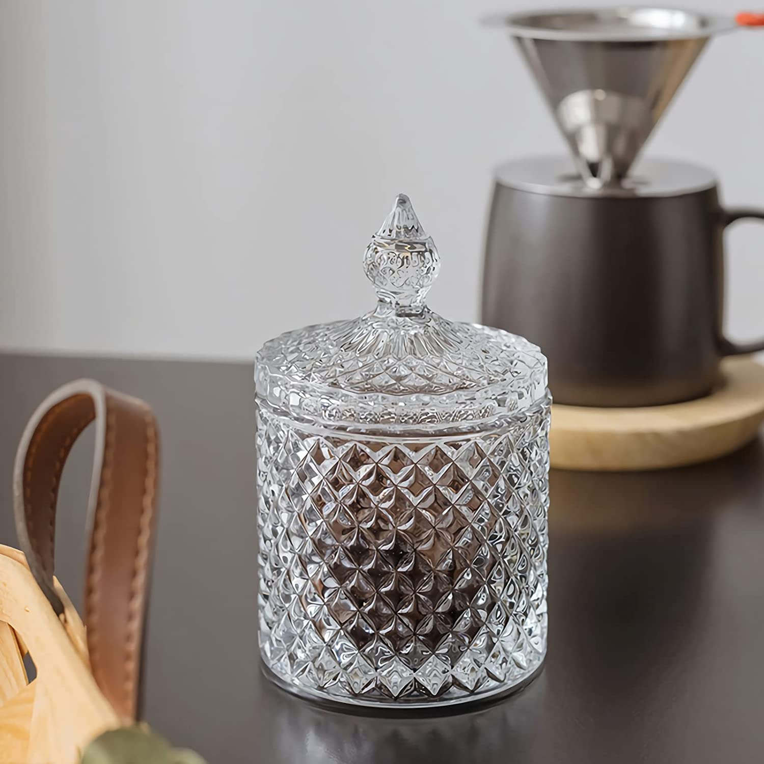 2 Pack Qtip Holder Thick Glass Apothecary Jars with Lid for Bathroom Decor, Clear Cotton Ball Storage Organizer for Cotton Swab, Cotton Rounds, Jewelry, Candy image number 5