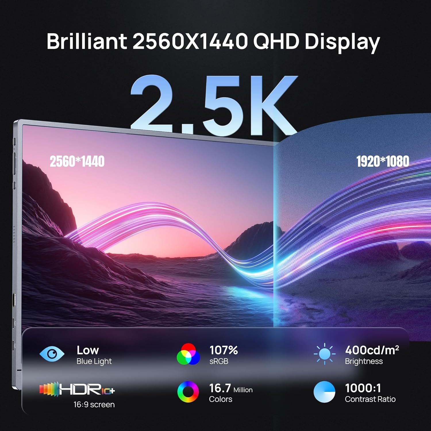 ARZOPA 16.1'' 180Hz 2.5K Portable Monitor, 2560X1440 QHD 107% Srgb Kickstand Portable Gaming Monitor with HDR, Ultra Slim, Eye Care, External Second Screen for Laptop, PC, PS5, Mac, Xbox - Z3FC image number 6