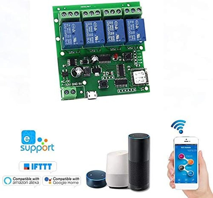 4 Channel Wifi Momentary Inching Relay Self-Lock Switch Module,Diy Wifi Garage Door Controller (5-32V) image number 1