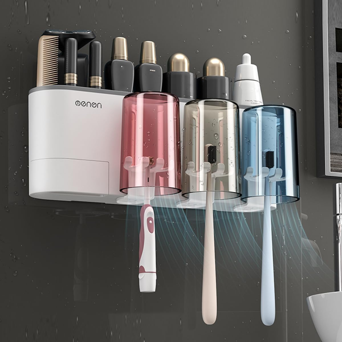 AIMALL Sleek Wall Mounted Toothbrush & Toothpaste Holder Set with Upside-Down Cup | Hygienic Bathroom Storage Solution | Durable Acrylic Organizer for Daily Essentials image number 3