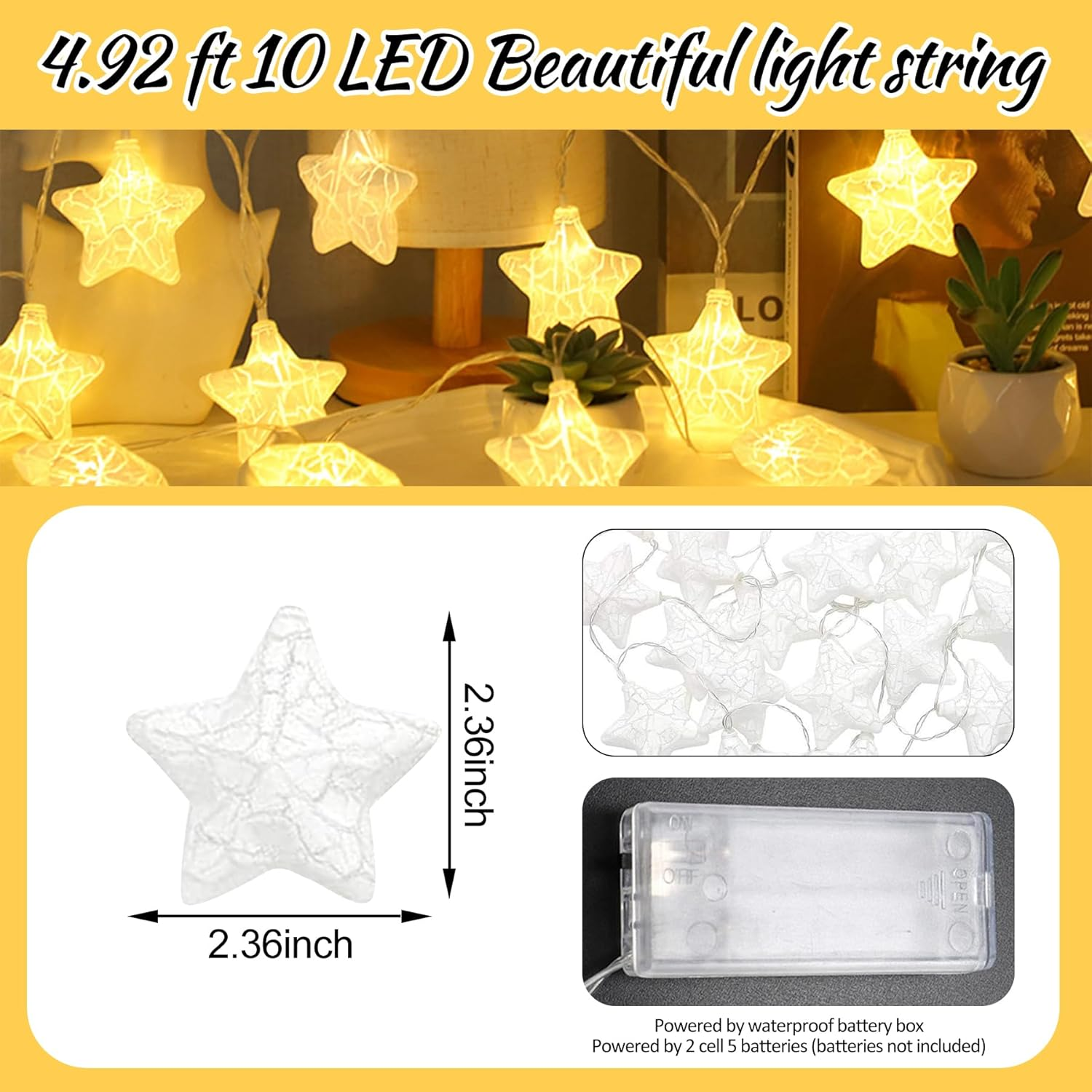 Fairy Lights Stars, 1.5 M 10 LED White Fairy Lights Battery, Children'S Fairy Lights, Children'S Room, LED Fairy Lights Children, Battery Operated, for Children'S Room, Bedroom, Garden image number 6