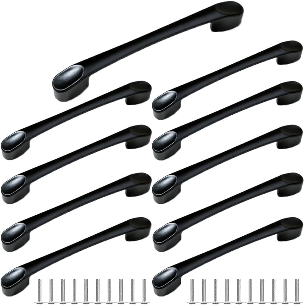 10Pcs Black 128Mm Hole Kitchen Cabinet Handles Door Knobs Bar Drawer Cupboard Pulls Nickel Matte Aluminum Alloy Furniture Hardware Pulls with Screws