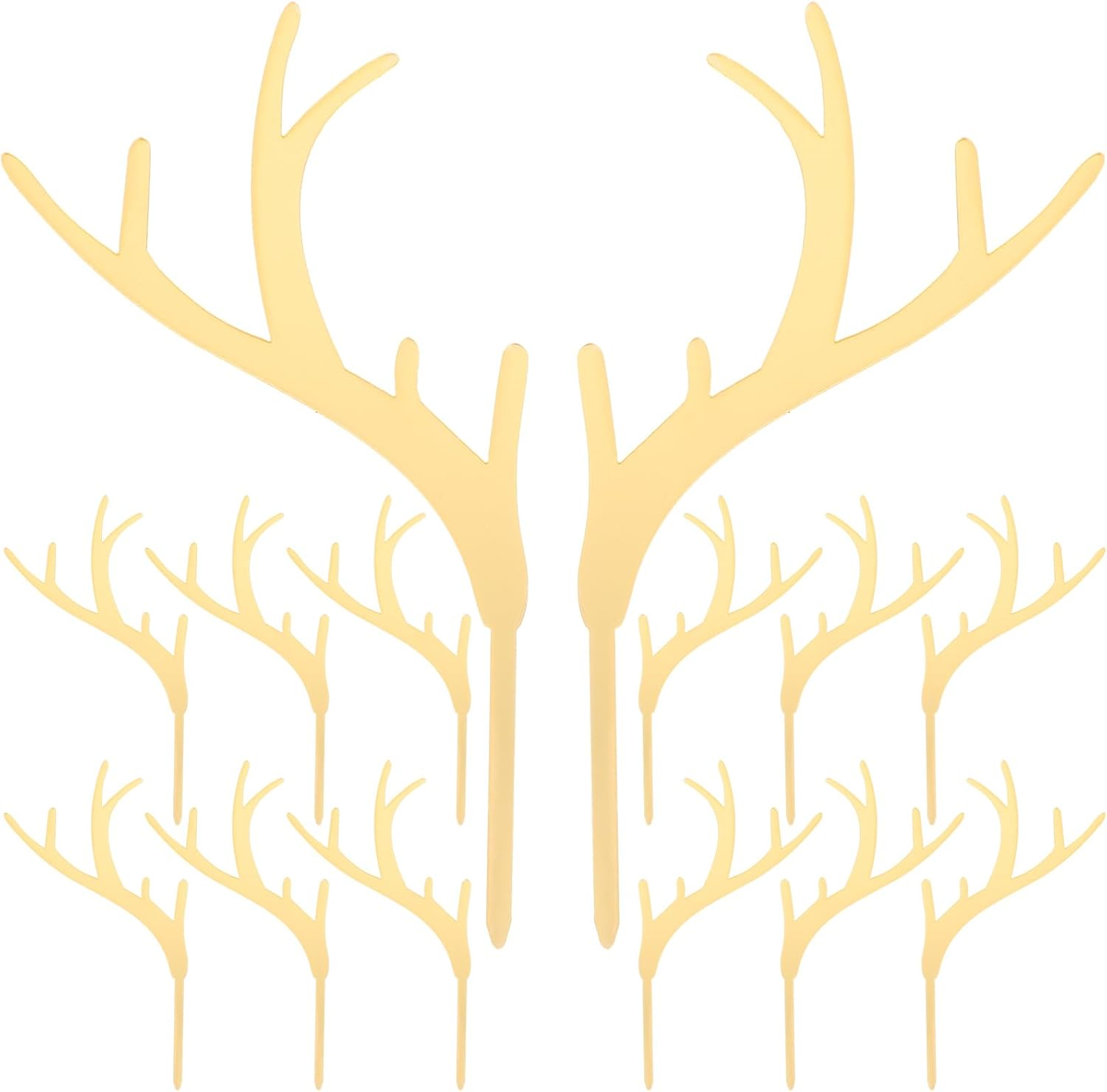 LUOZZY 20Pcs Reindeer Antlers Cake Toppers Christmas Cupcake Picks Deer Antler Cake Decoration Photo Props for Xmas Party - Golden image number 2