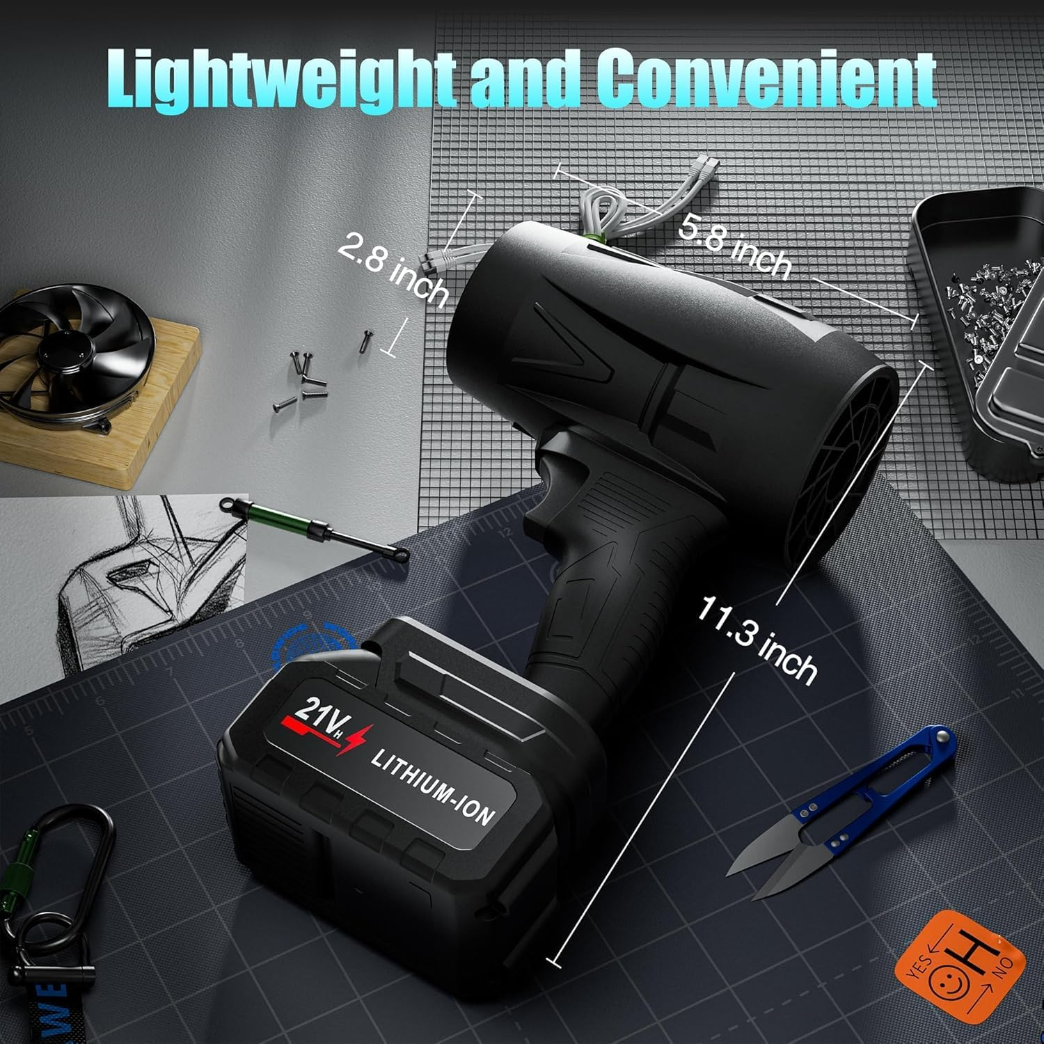 Cordless Leaf Blower, Lightweight Handheld Turbo Jet Blower 130000 RPM Portable Dust Cleaner with Adjustable Speed for Patio Lawn Care Patio Cleaning Blowing, 2 * 2.0Ah Battery Powered image number 3