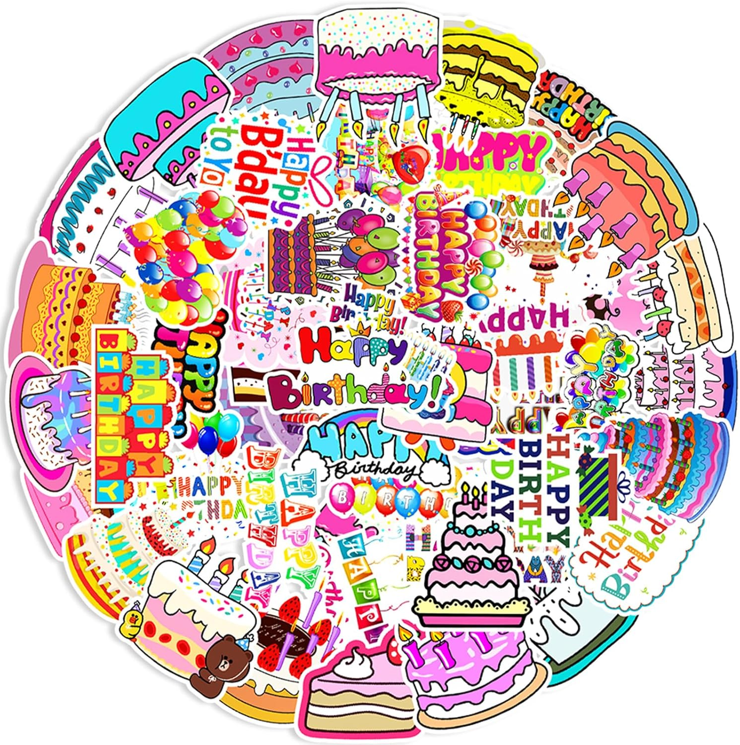 Bighan 50 Pcs Happy Birthday Stickers, Waterproof Vinyl Decals for Kids, Celebratory Birthday Elements on Plastic, Metal, Glass, Wood image number 3