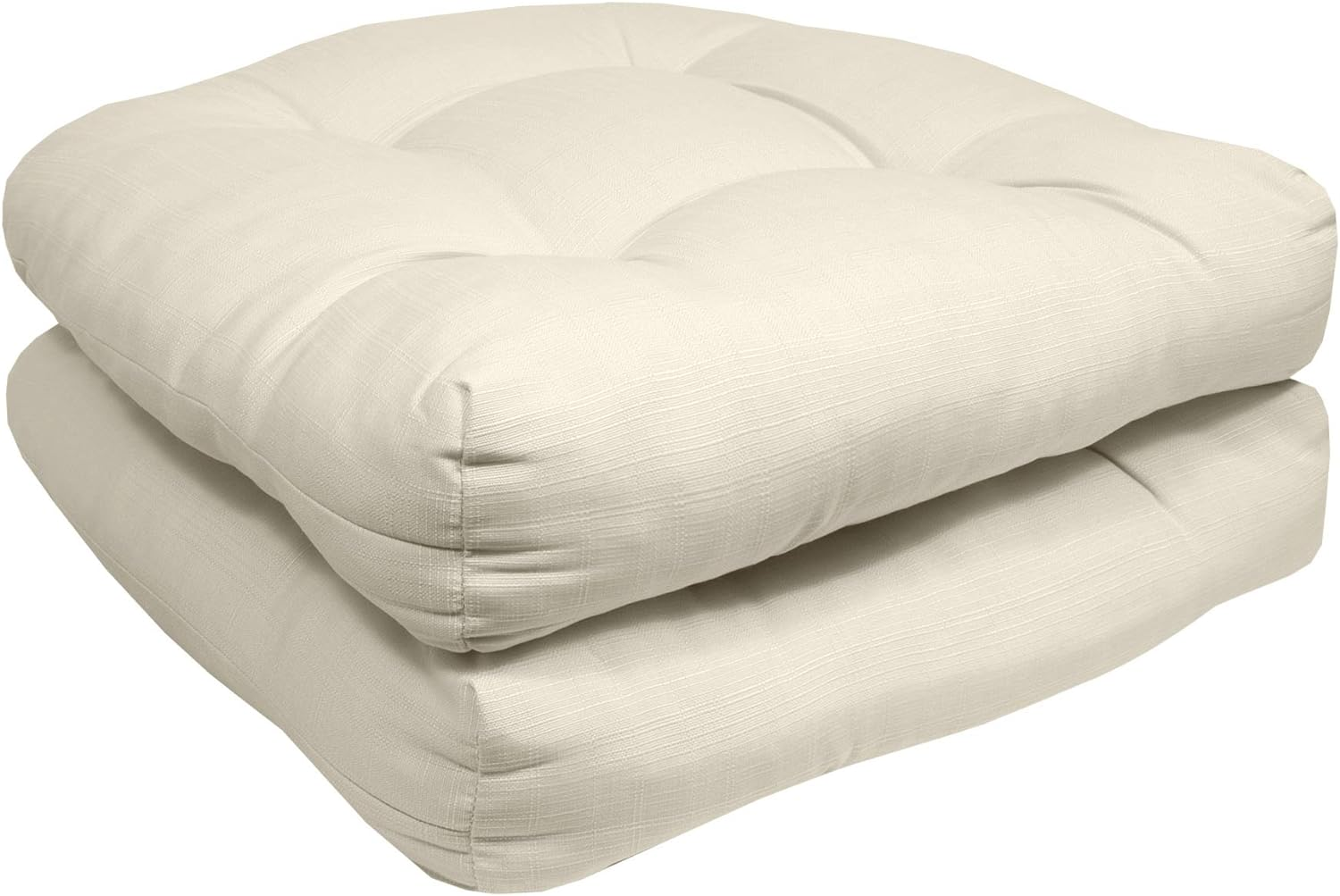 Sweet Home Collection Patio Cushions Outdoor Chair Pads Premium Comfortable Thick Fiber Fill Tufted 21" X 21" Seat Cover, 2 Count (Pack of 1), Cream