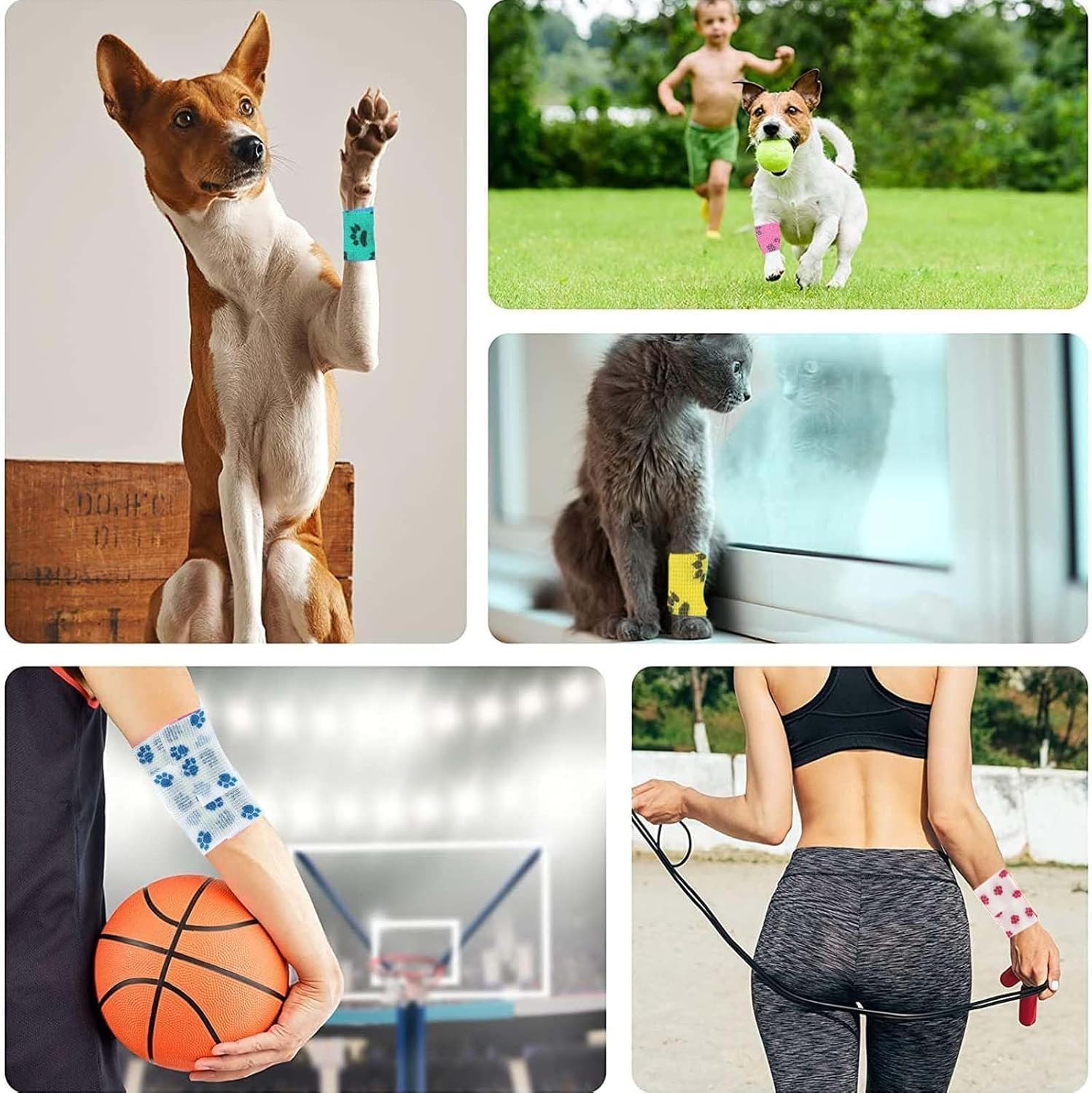 Self-Adhesive Bandage Dog Vet Wrap, 8 Roll Pet Vet Wrap Cohesive Bandages,Dogs Elastic Bandage Wrap Tape for Wrist Ankle Sprains, 2.5Cm X 4.5M image number 5