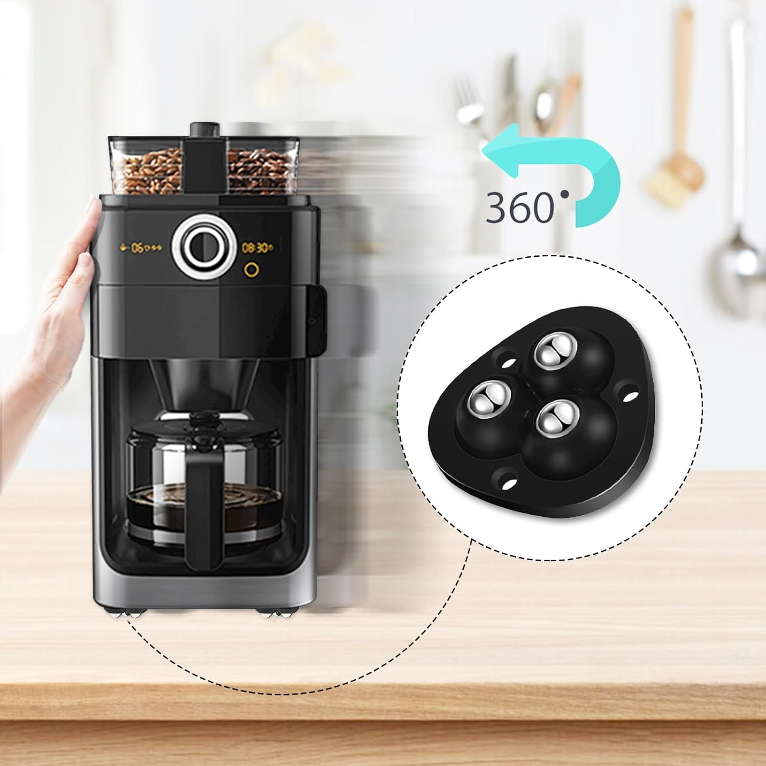 Furniture Sliders with Adhesive Rollers, 20 Piece Set, for Appliances and Countertop, Coffee Slider Set (20, Triangular-Black) image number 3