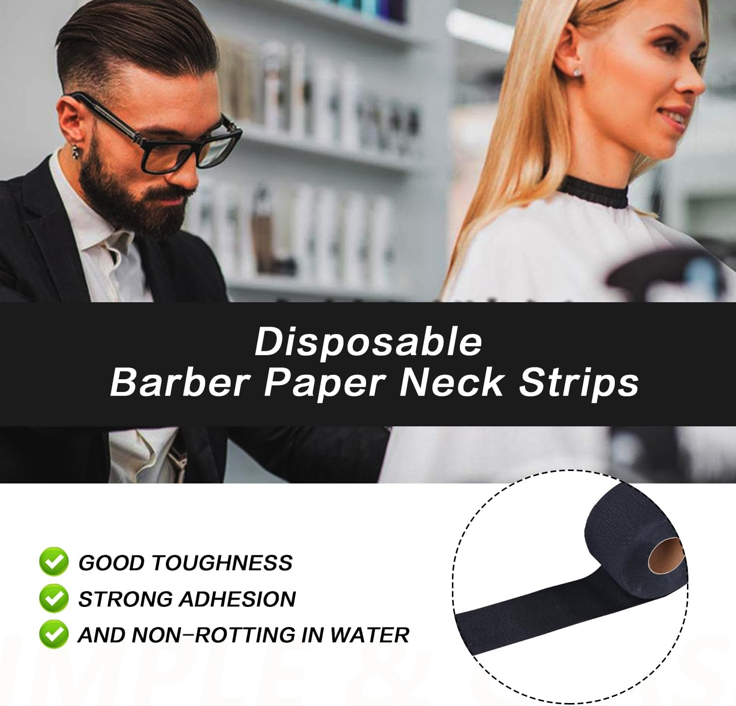 Ericotry 2Rolls Disposable Barber Neck Strips Hairdressing Stretchy Neck Paper Wrap Barber Accessories for Salon Barber Shop Hair Cutting Styling (Black) image number 6