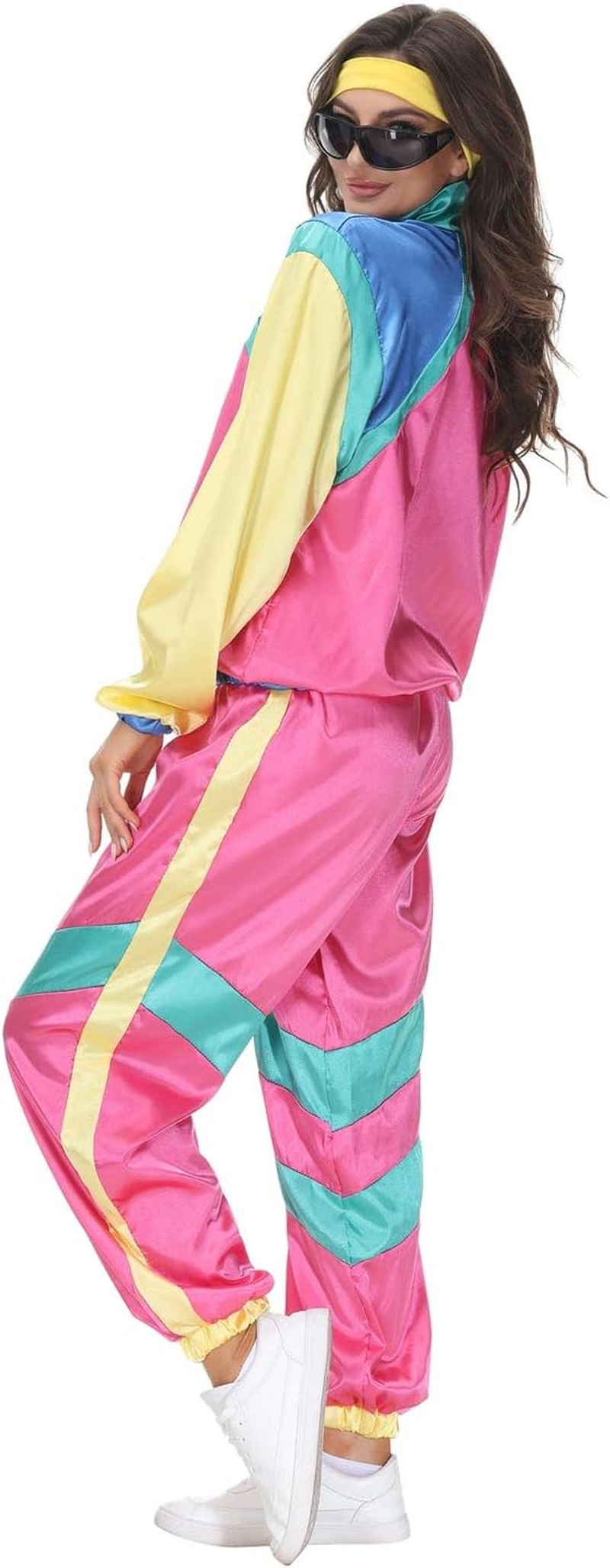 COREWO Womens 80S Tracksuit Retro Hip Hop Windbreaker Women Disco Tracksuit Sets Colorblock One Piece Outfits Set image number 7
