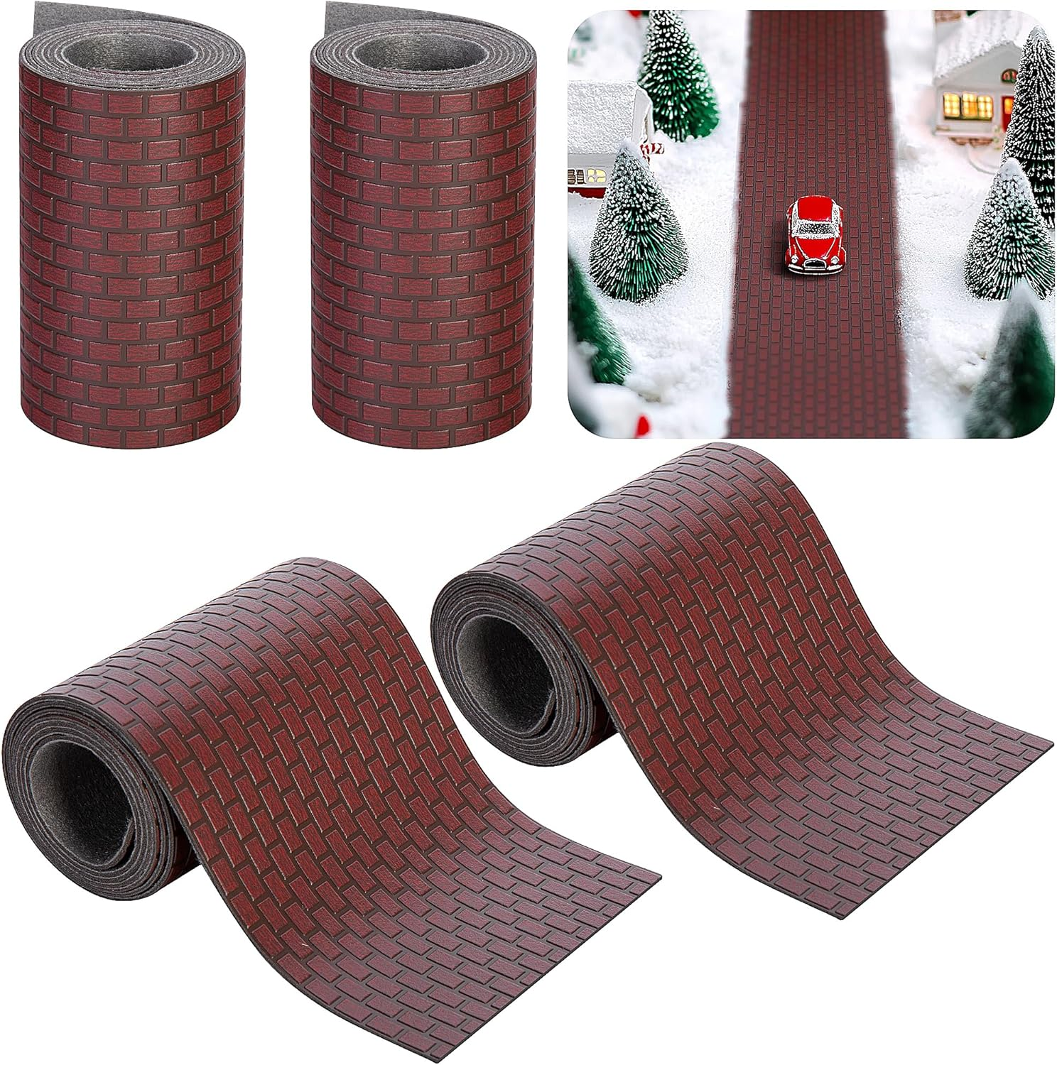 Iceyyyy 4 Pcs Cobblestone Road - 39 X 3.5 Inch Cuttable Christmas Landscape Road - Miniature Village Accessories for DIY Home Garden Decorations