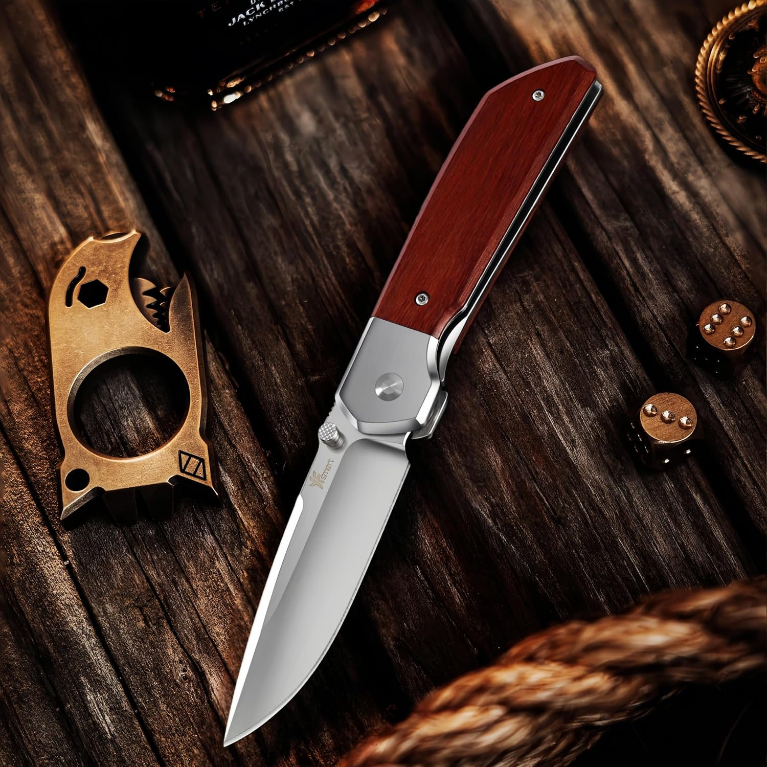 YF SAMRT Pocket Knives,Gentleman'S Knives, D2 Blade with Wood Handle and Deep Carry Pocket Clip, Camping Hunting Pocket Knife,Edc Knives for Everyday (Large) image number 4