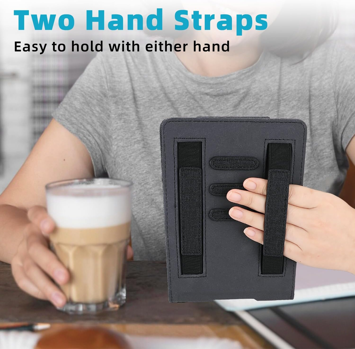 WALNEW Flip Case for 6&rdquo; All-New Kindle 11Th Gen 2024/2022(Model No. C2V2L3, RS23CV), Vertical Multi-Viewing Stand Cover with Two Hand Straps and Auto Wake/Sleep for Kindle 11Th Generation - Black image number 3