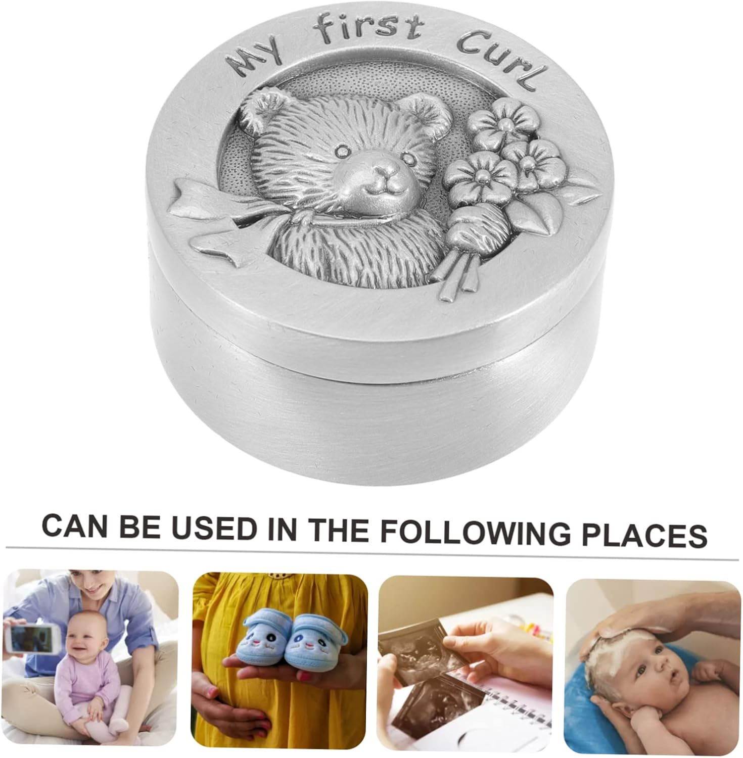 Yardwe Fetal Hair Keepsake Box for Metal Storage Box with Cartoon Design Unique Memory Organizer for Newborn Hair Curls and Special Moments image number 3