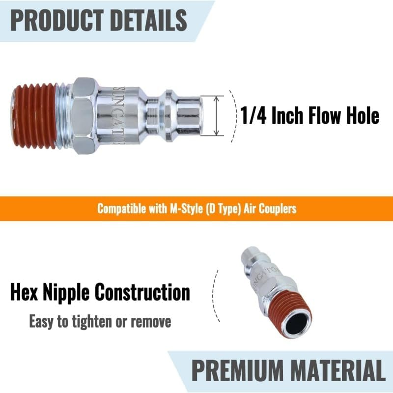 1/4-Inch NPT Male Industrial Air Plug, Pneumatic Plugs 300PSI Air Fittings(10-Pack) image number 6