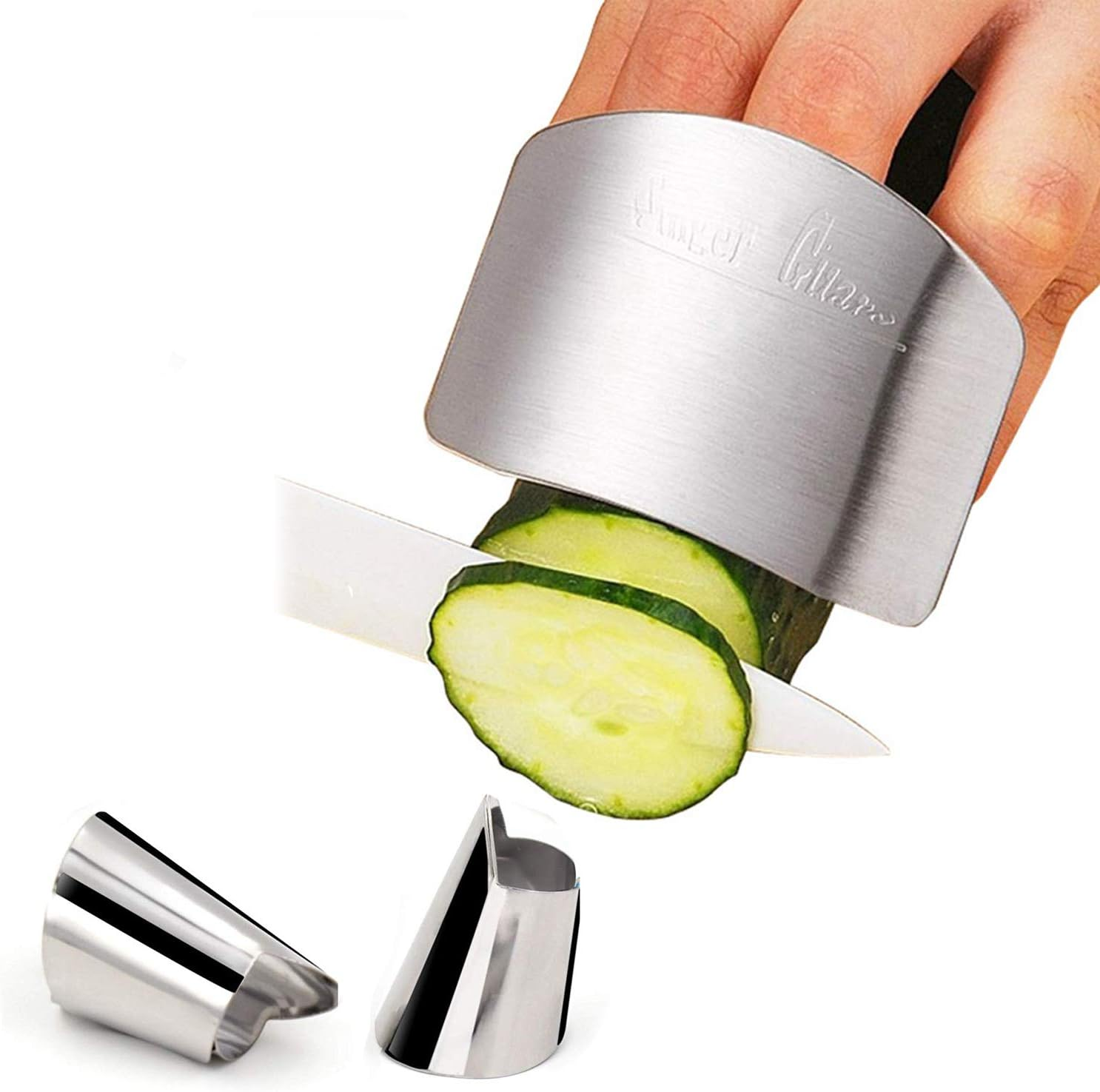 3 Pcs Stainless Steel Finger Guard Cutting Protector, Adjustable Kitchen Safe Slice Tool, Peeling Bean Nut Shells Finger Protector, for Mother Chef Cooking Slicing Dicing and Chopping to Avoid Hurting image number 3