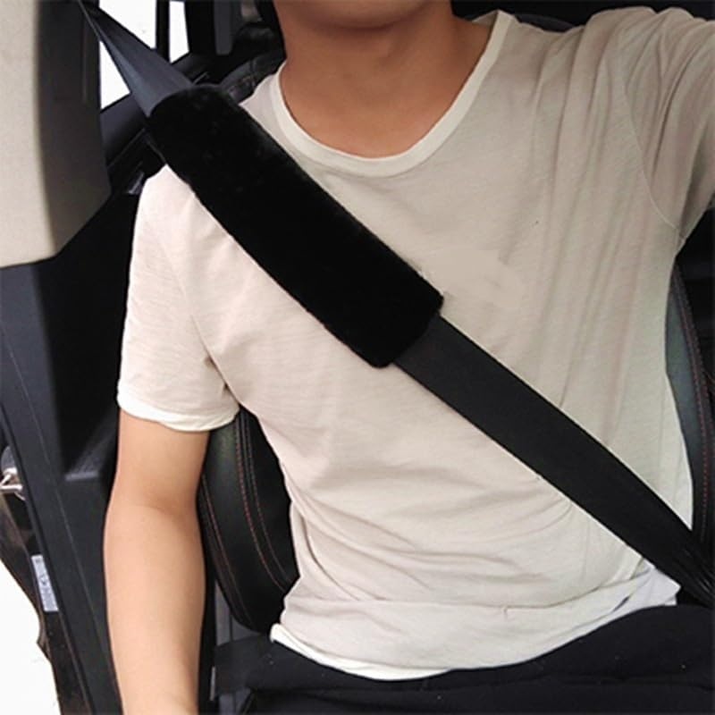 Plush Car Seat Belt Cover (2 Pack) Soft Shoulder Pad, Comfortable Driving (Black, One Size) image number 3