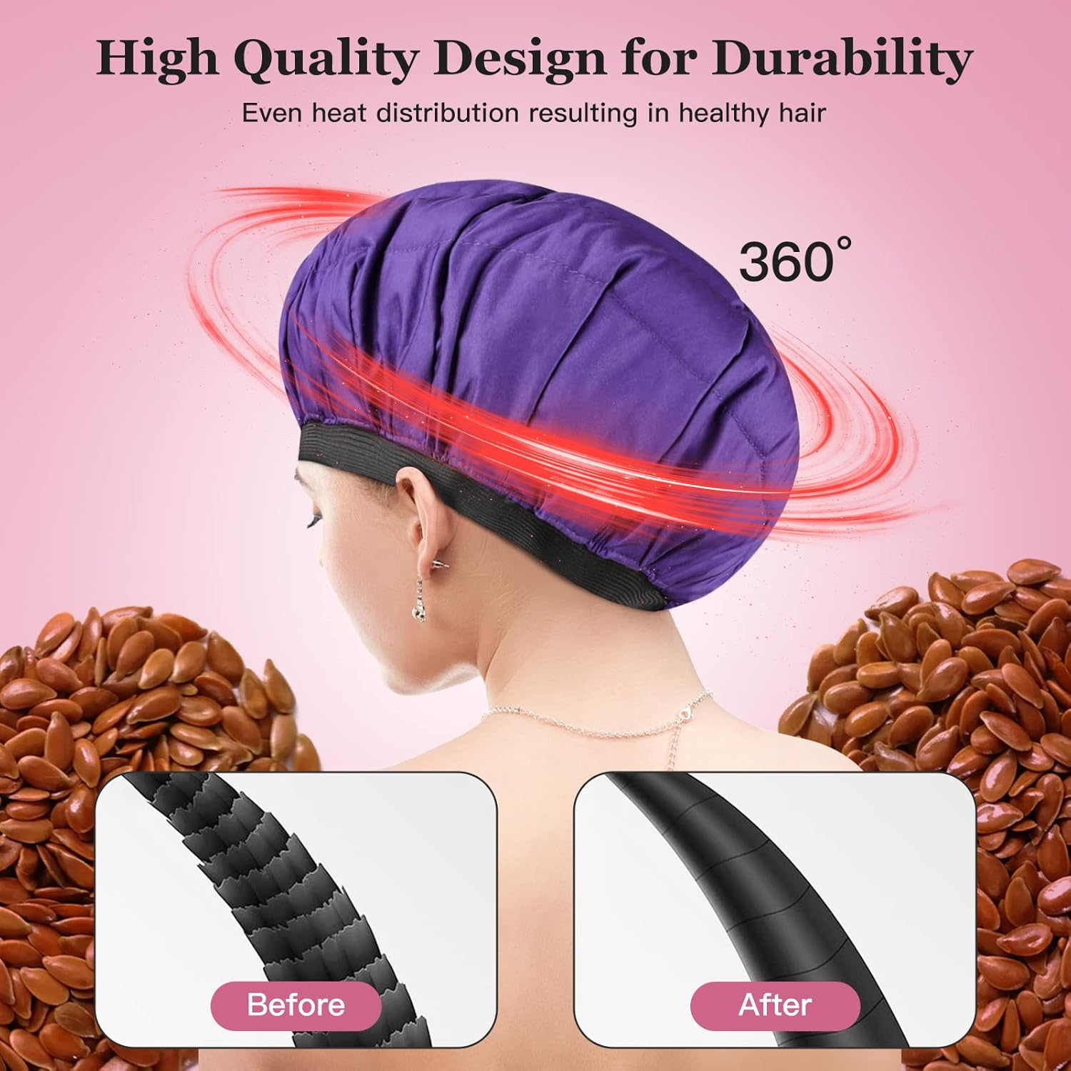 Cordless Deep Conditioning Heat Cap - Safe, Microwavable Heat Cap for Steaming, Heat Therapy for Hair, Flaxseed Seed Interior for Maximum Heat Retention (Second Generation)