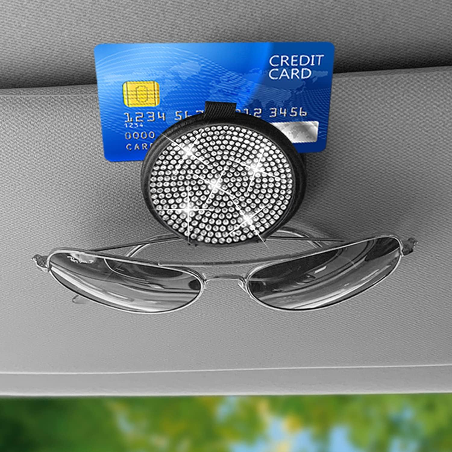 Bling Sunglass Holder for Car Sun Visor, Sunglasses Clip for Car Visor Magnetic Leather Car Sunglass Clip, Bling Car Accessories, Car Visor Accessories. (Silver) image number 2