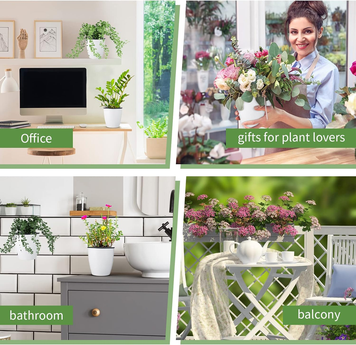 Yungyan 20 Sets 5" Self Watering Hanging Planter White Lazy Flower Pots Plastic Wall Planters Propagation Window Wall Mount Planter with Hooks and Absorbent Cotton Ropes for Indoor Succulent Plants image number 5