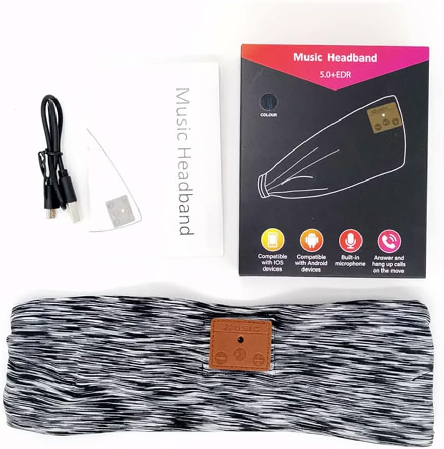 HIKOAN Music Headband Wireless Headband Sleep Headphones BT Headband Earphone Sweatband Sleeping Mask with BT5.0 and Built-In Microphone and Prompt Hi-Fi Stereo Suits for Side Sleep Sports Yoga image number 5