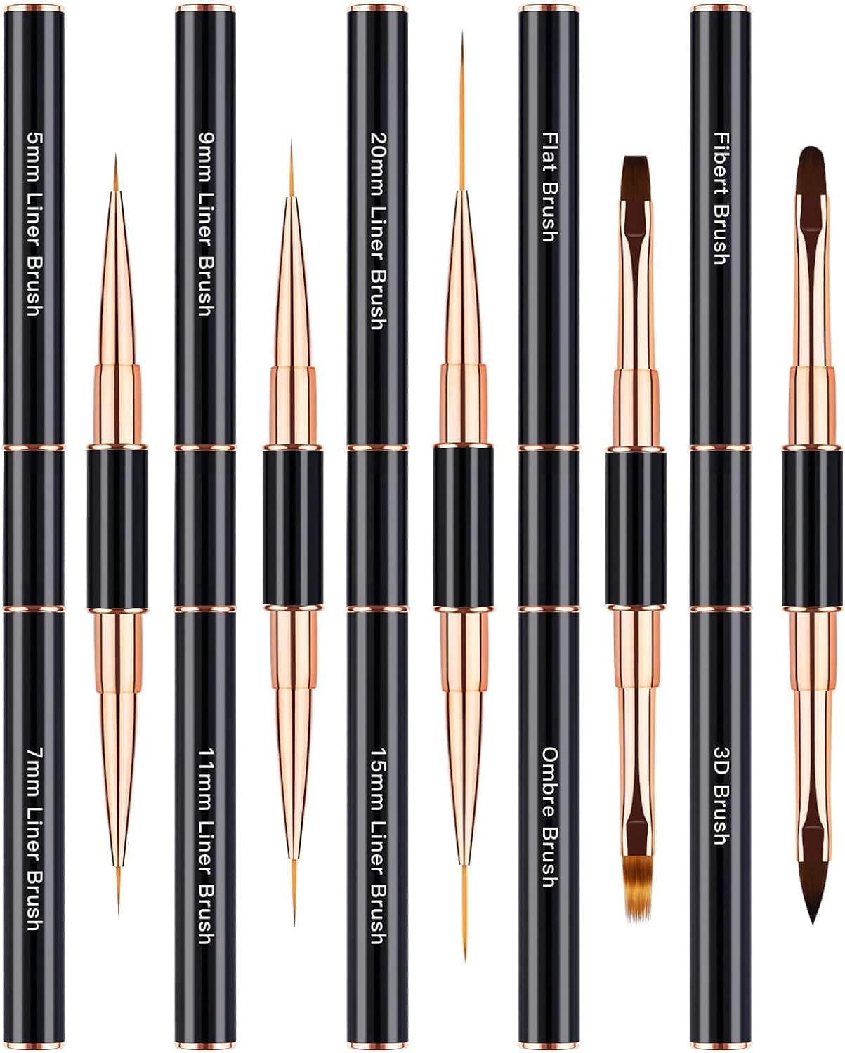 Nail Art Brushes Set - Professional 5Pcs Double-Ended Acrylic Nail Art Brushes Liner Detail Thin Brushes for Drawing Design Brushes Gel Builder Brushes 3D Nail Art Tools for Salon at Home DIY Manicure Nail Art Tool Kit (Black)