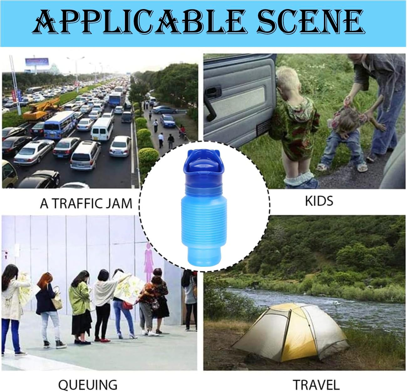 Emergency Urinal for Kids Adult，Portable Reusable Outdoor Urinal Potty Pee Bottle, Outdoor Shrinkable Urinal for Travel, Camping, Hiking, Traffic Jam and Queuing-2 Pack 750Ml - 2 Black image number 6