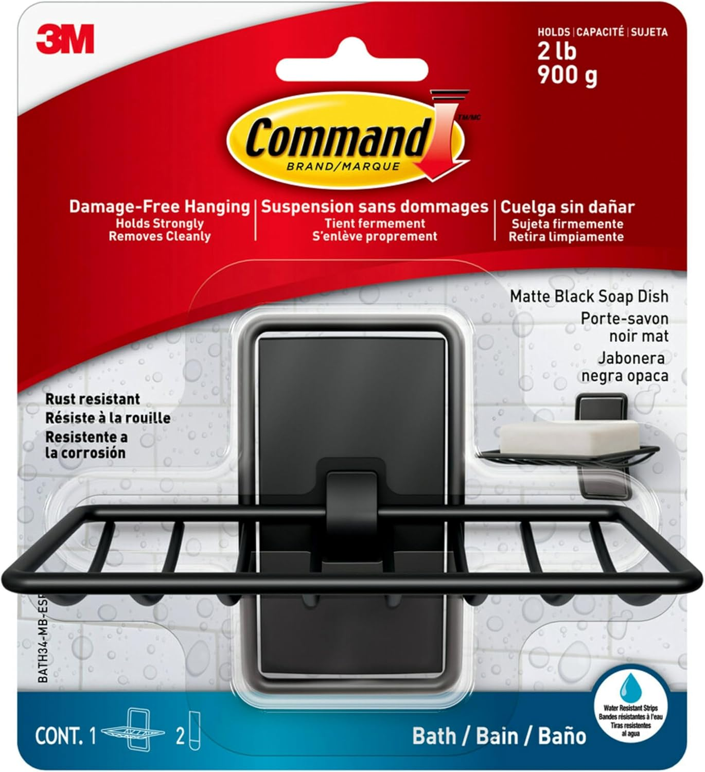 Command Towel Bar BATH42-MB-ESF, Matte Black, 1 Towel Bar, 4 Medium Water-Resistant Strips