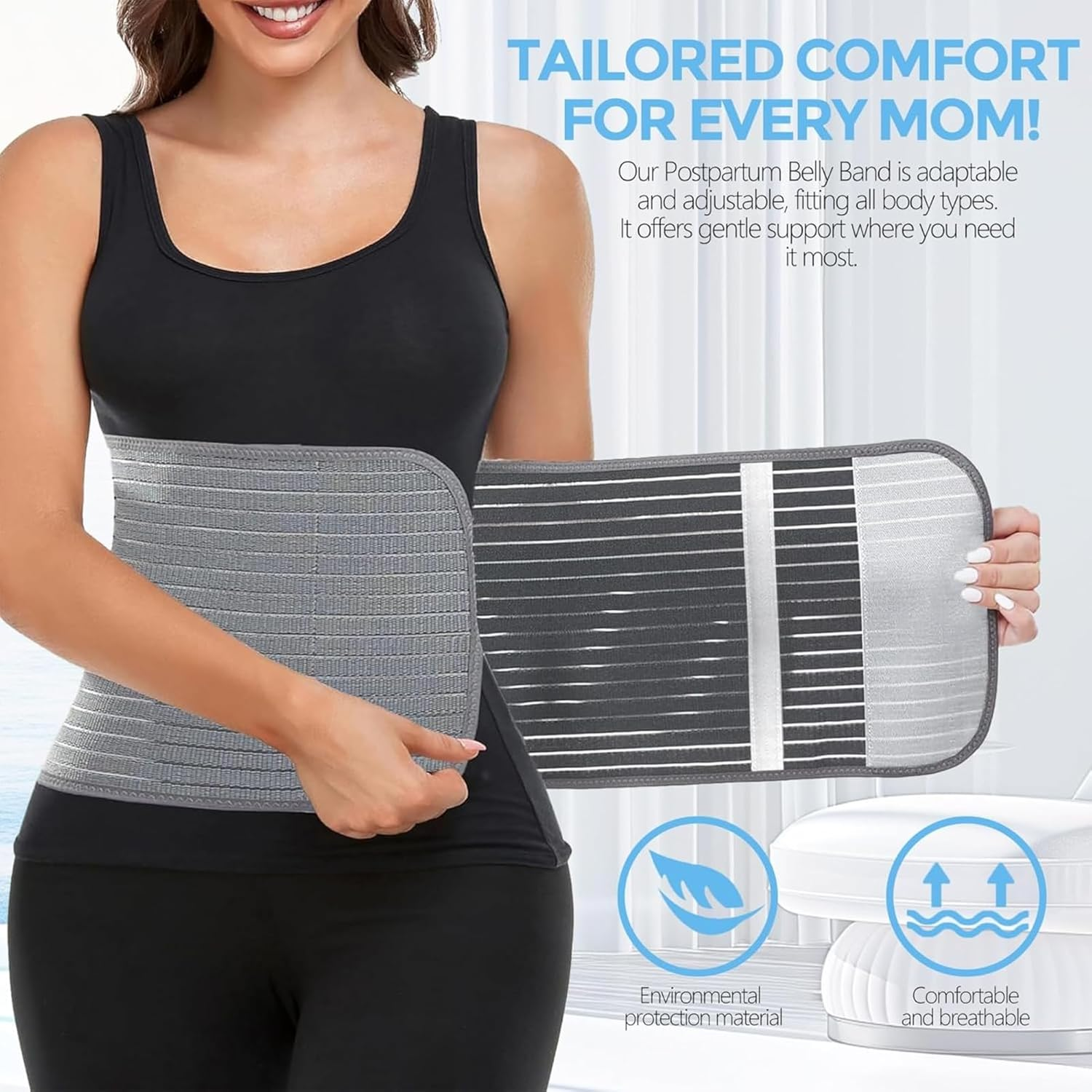 Bamboo Charcoal Fiber Postpartum Abdominal Belt, Postoperative Abdominal Binder, Essential Product for Cesarean Section Recovery, Postpartum Care Waist Trainer image number 1