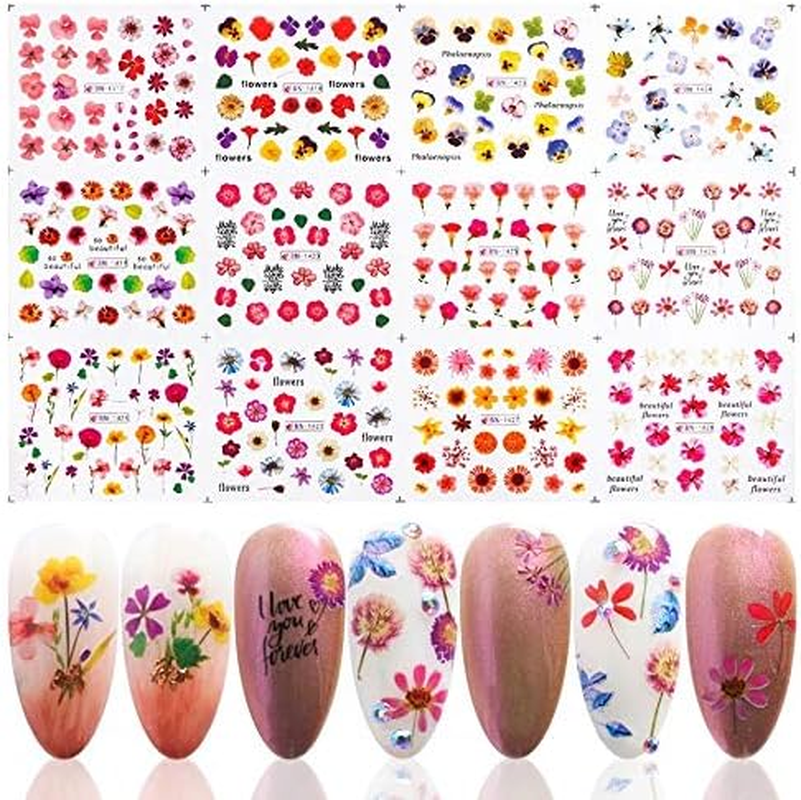 12 Designs Flower Pattern Nail Art Stickers Colorful Floral Nail Decals Manicure Decorations 16X25.5Cm Zhengpingpai image number 5