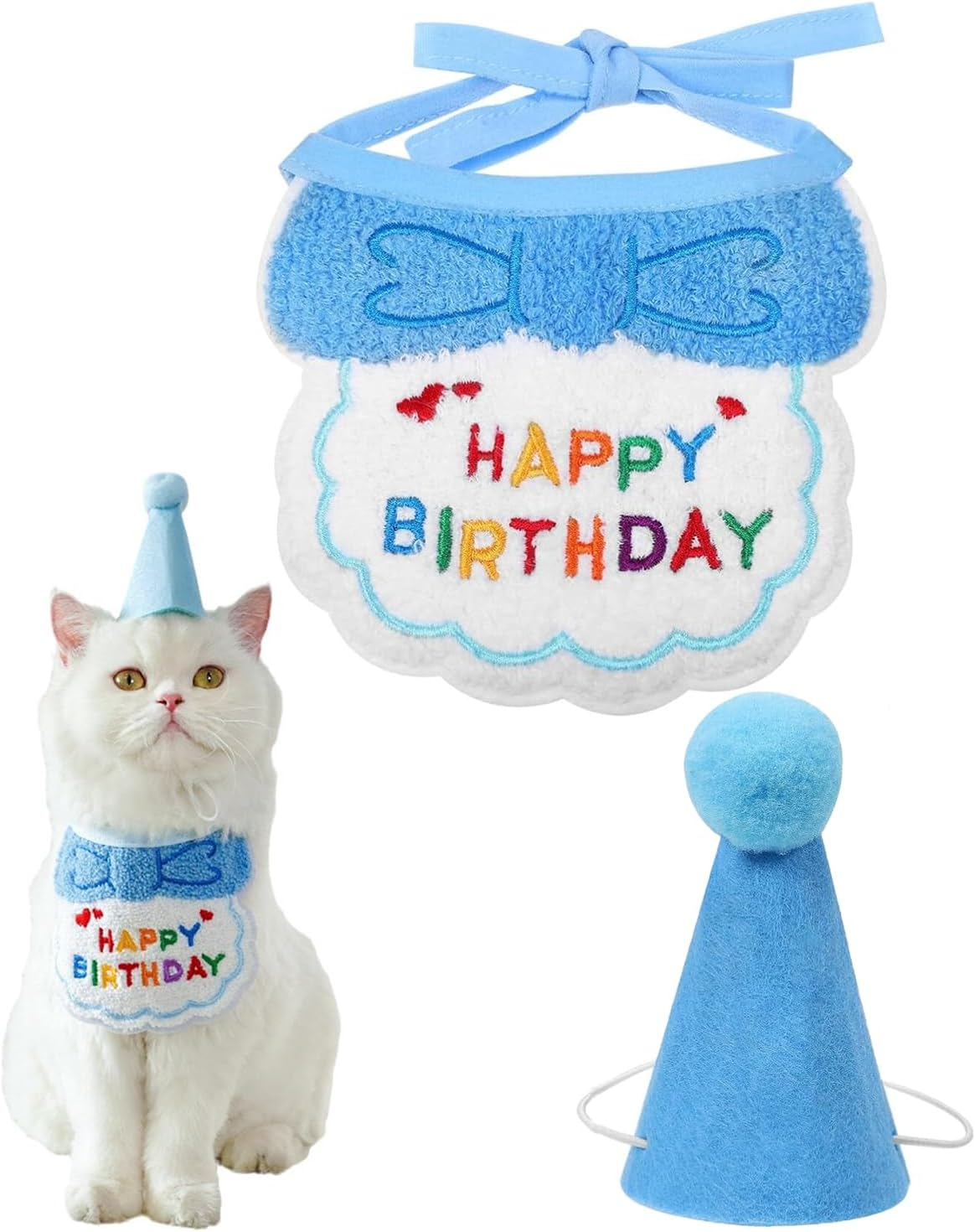 Zeayebsr 2 Pieces Cat Dog Birthday, Cute Birthday Bandana Set for Small Dog, Pet Happy Birthday Decorations for Girls Boys Kittens Birthday Hat Decoration image number 4