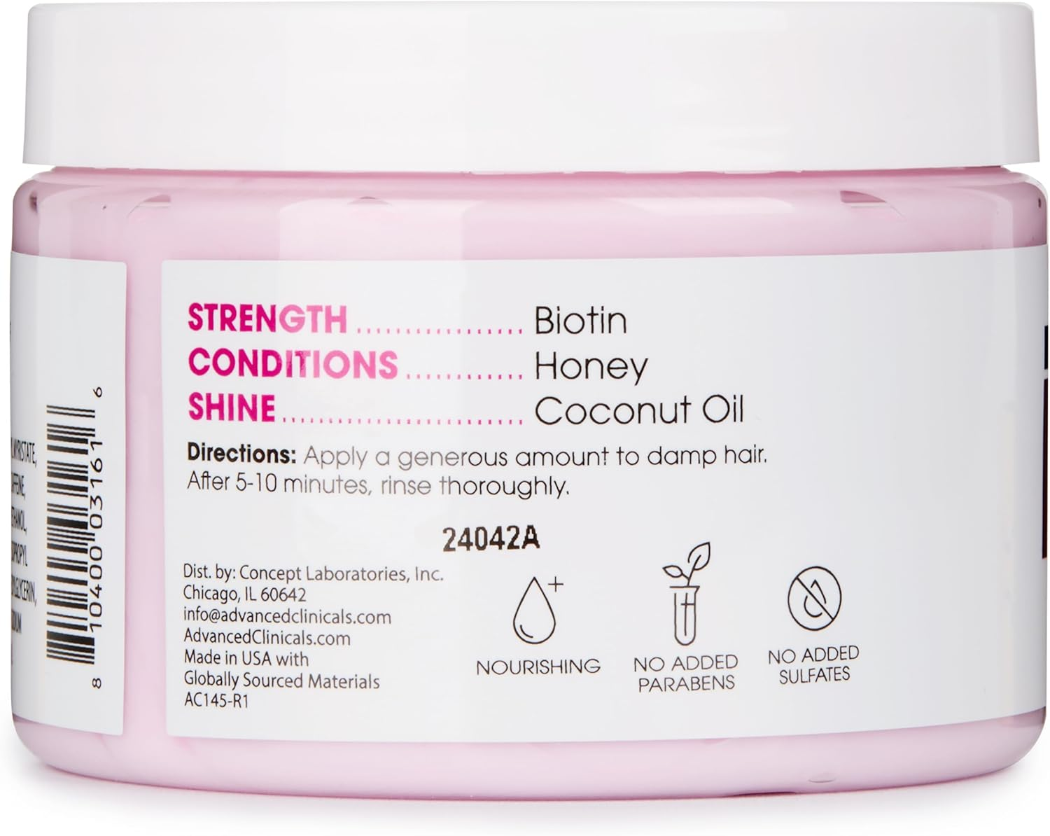 Advanced Clinicals Biotin Anti-Breakage Hair Repair Mask. Strengthen Broken, Color-Treated Hair with Repairing Deep Conditioner Manuka Honey & Caffeine. Hydrating Mask Restores Weak Hair, 12 Oz. image number 3