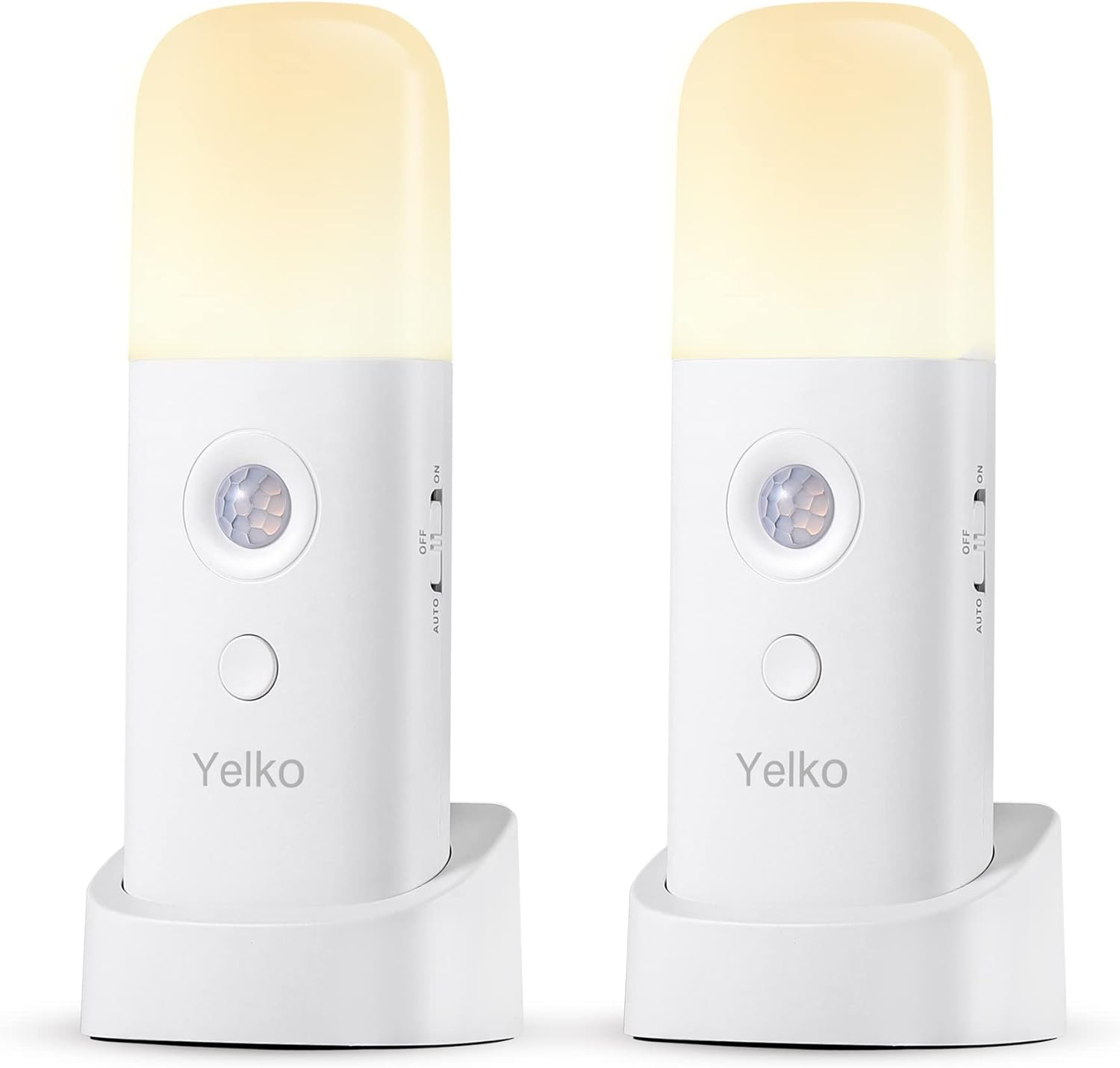 YELKO Motion Sensor Night Light, 2000Mah Rechargeable Night Lights Battery Powered, Portableｄimmable Nightlights with 5 Brightness Levels for Kids,Adults (Warm White 2Pack) image number 1