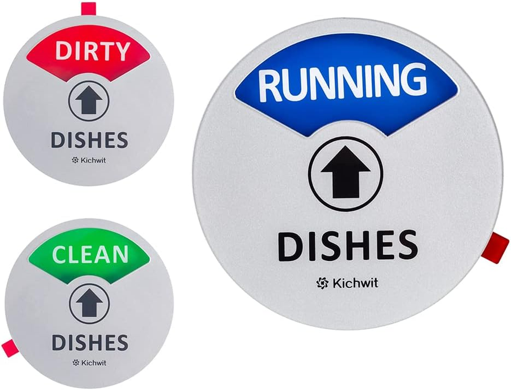 Kichwit Clean Dirty Dishwasher Magnet with the 3Rd Option &ldquo;Running&rdquo;, Perfect for Quiet Dishwashers, Non-Scratch Strong Magnet Backing, Residue Free Adhesive Included, 3.5&rdquo; Diameter, Silver image number 4
