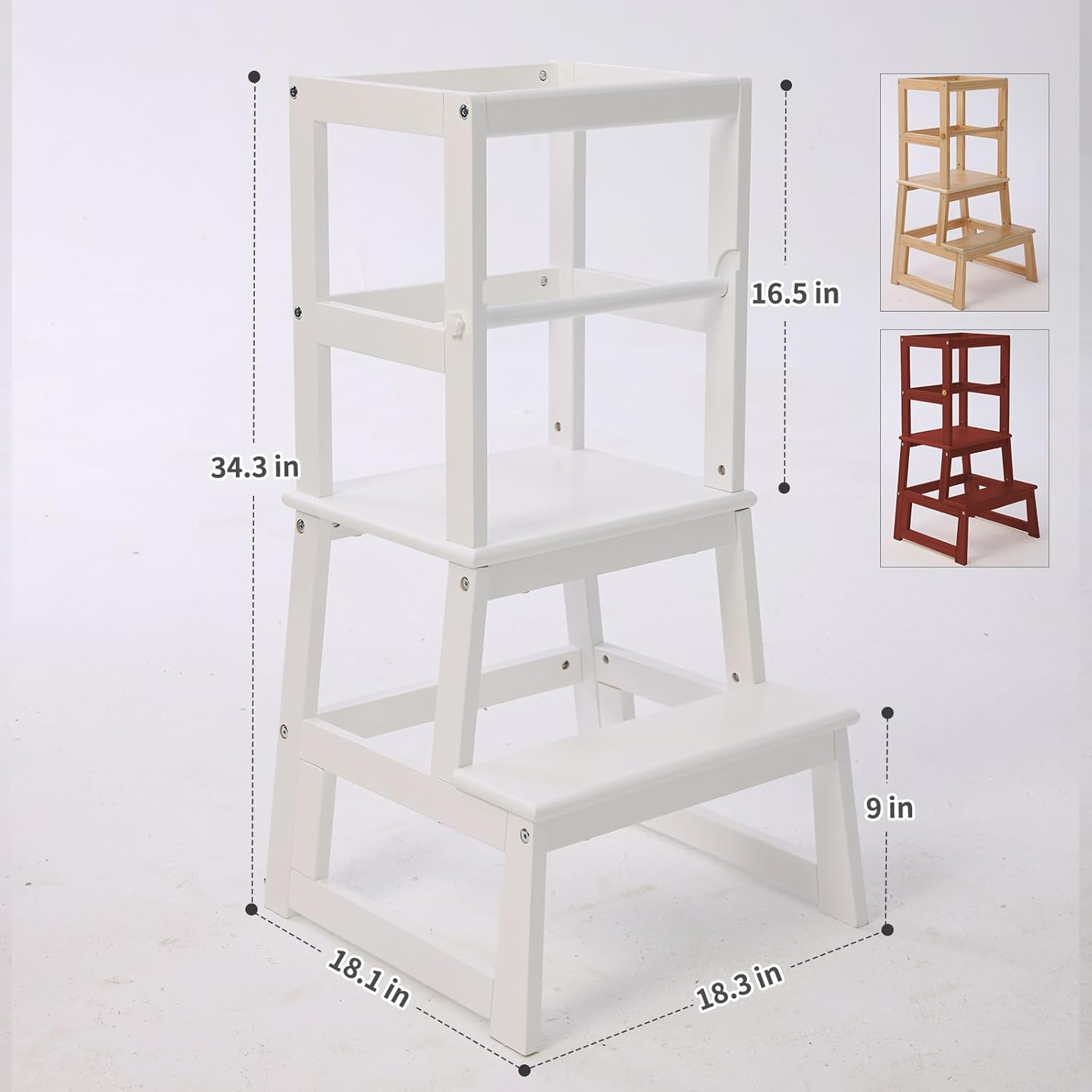 Kitchen Step Stool for Kids with Safety Rail,Toddler Standing Tower for Kitchen Counter, Baby Montessori Stool,Solid Wood Construction,Natural image number 1