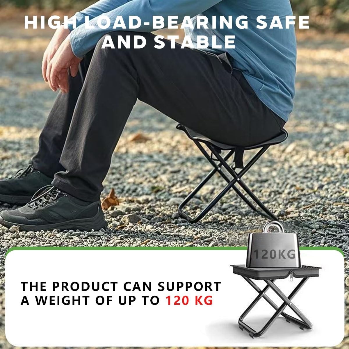 Ultralight Travel Stool - Portable Camping Chair -Folding Handbag-Style Lightweight Camping Stool, Compact Outdoor Seat for Travel, Hiking and More(Grey) image number 5