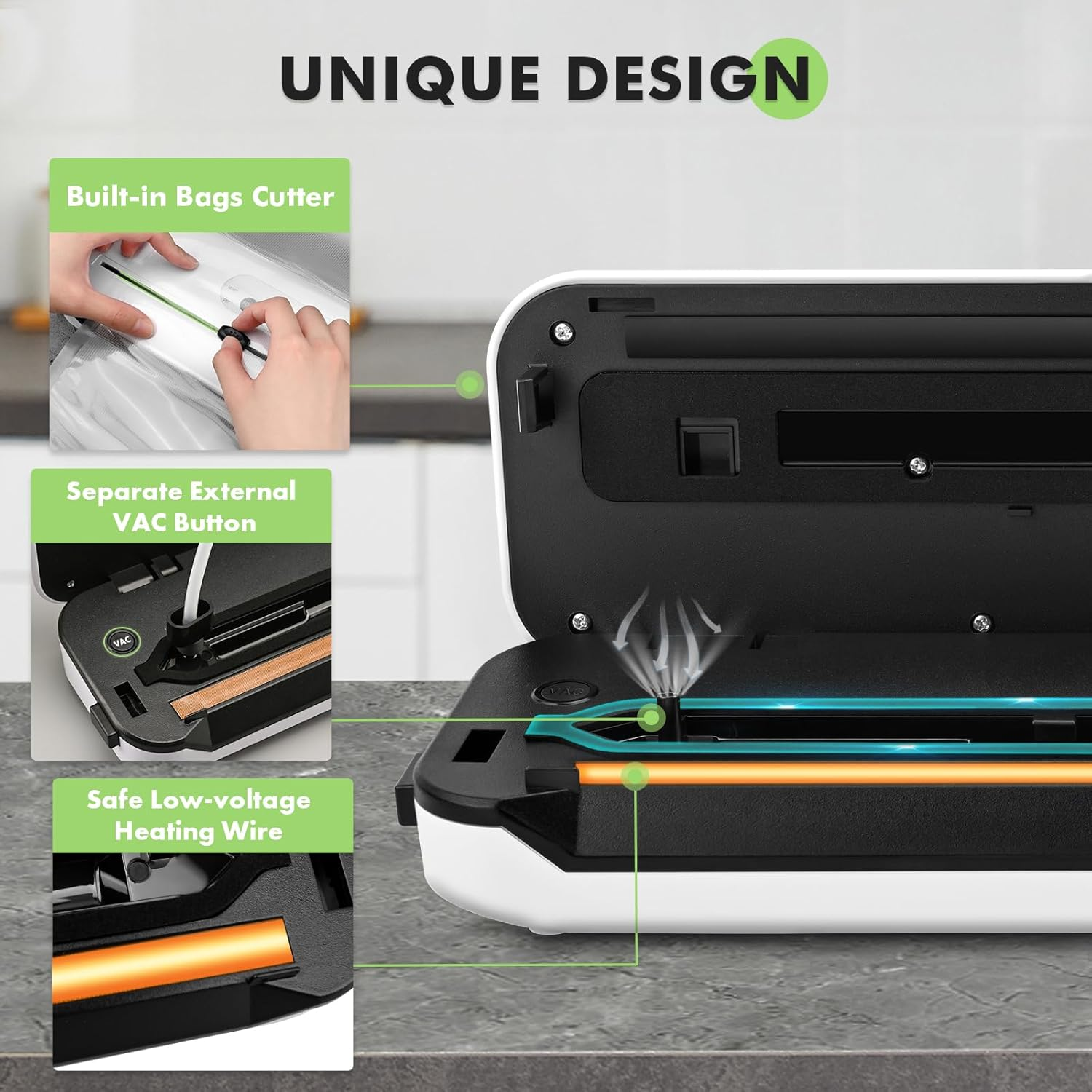 Toprime Vacuum Sealer Machine, 80Kpa Powerful Food Sealer Built-In Cutter with Sealing Bag and Hose, Vacuum Air Sealing System for Food Storage and Sous Vide