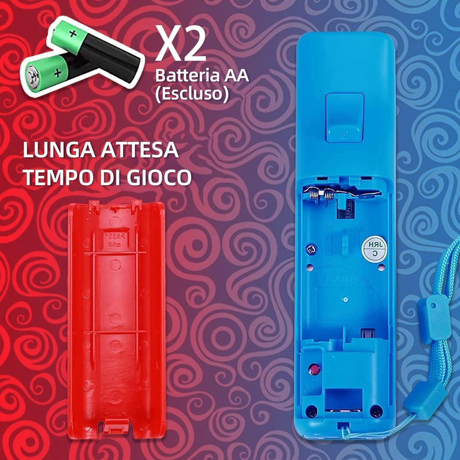 Wii Controller 2 Pack - Wii Remote with Silicone Case and Wrist Strap (Red+Blue)