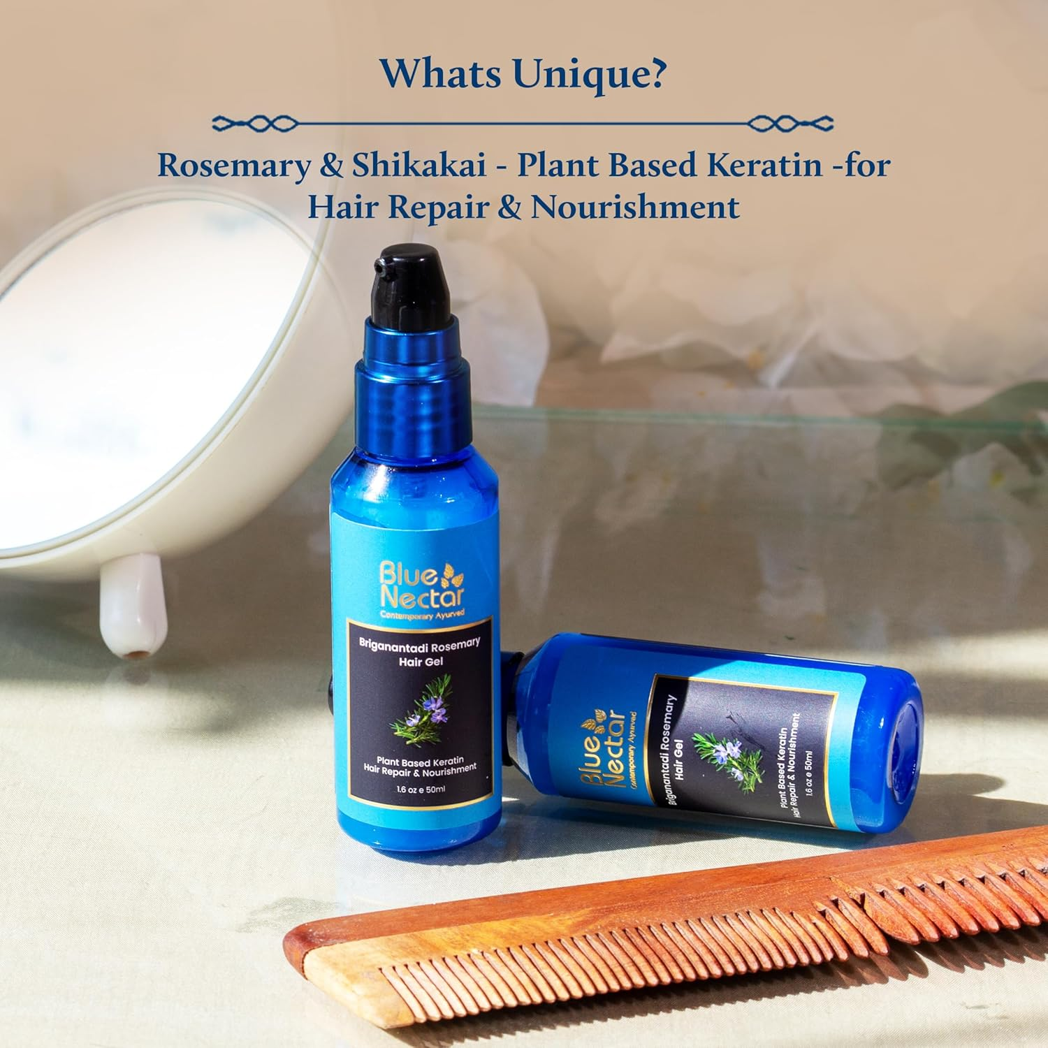 Blue Nectar Rosemary Hair Gel for Curly & Frizzy Hair | Plant Based Keratin Hair Moisturizer for Women & Men | Suitable for All Hair Types (12 Herbs, 50Ml) image number 2