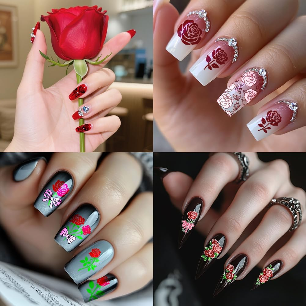 PH Pandahall 3Pcs Rose Flower Nail Stamping Plates Bow Bouquet Nails Art Stencils Plants Manicure Art Templates Vintage Floral Print Nail Stencils for Women Manicures Salon Design DIY Tools Supplies image number 4