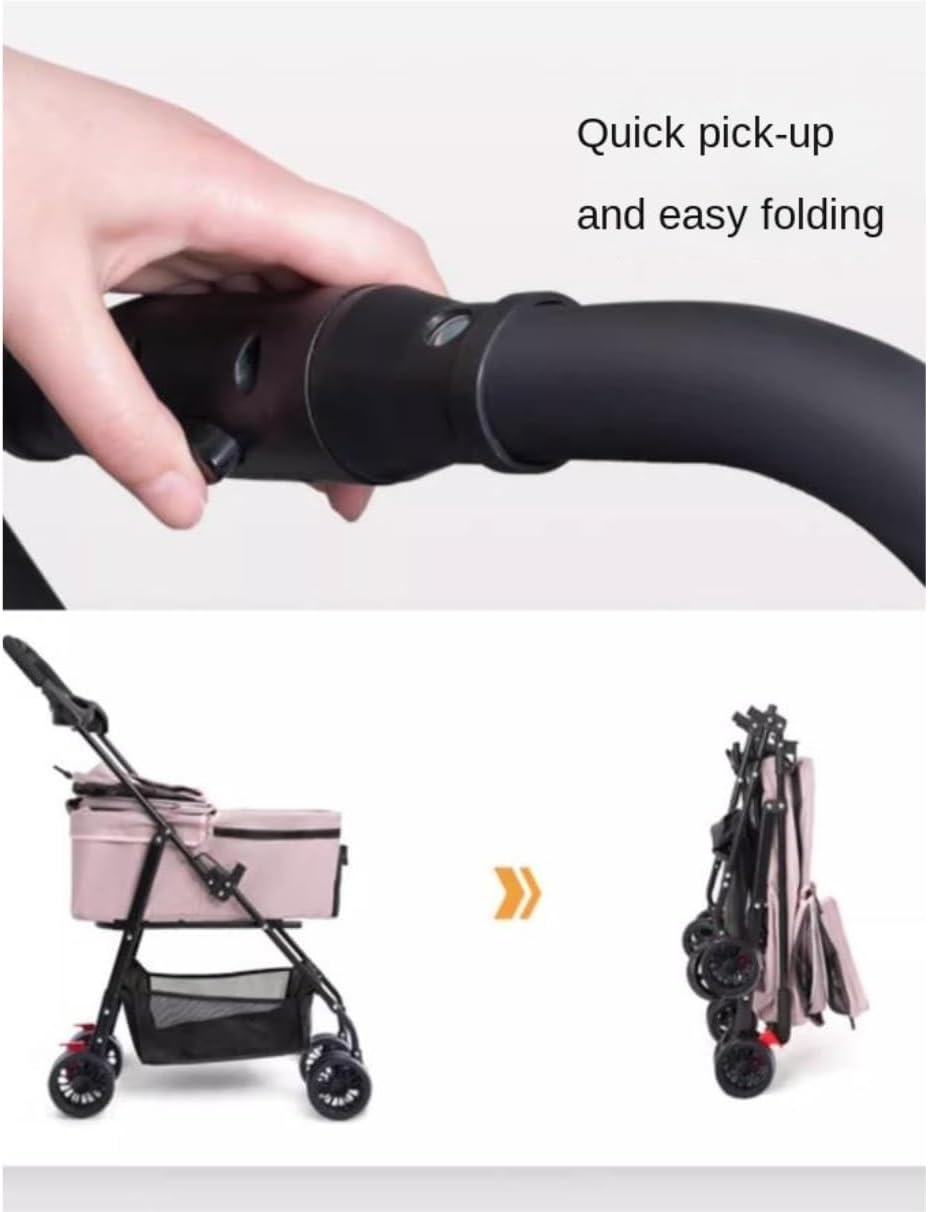 Pet Stroller Dog Stroller Cat Stroller 4 Wheels Dog Stroller Foldable Pet Cat Dog Strollers with Removable Carrier and Storage Basket for Small Medium Dogs Dog Pram Dog Cat(Color:Black) image number 2