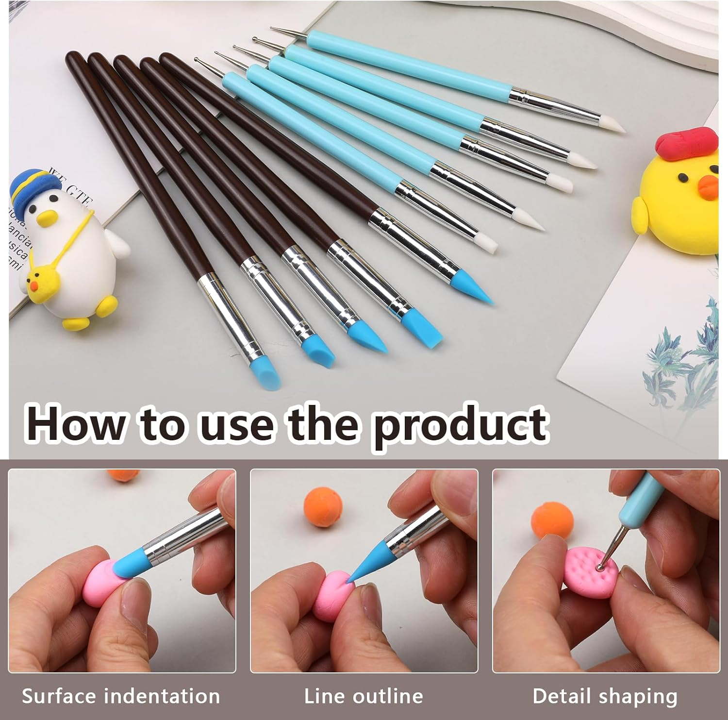 10 Pcs Silicone Clay Tools, Silicone Sculpting Tools, Polymer Clay Tools, Dotting Tools for Painting, Silicone Brushes for Crafts, Nails image number 3