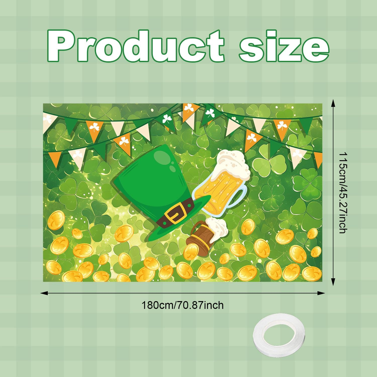 St. Patrick'S Day Backdrop, Happy St. Patrick'S Day Decorations Spring Photography Backdrop Photo Props Lucky Irish Hats Gold Coins Shamrocks Backdrop for Birthday Holiday Party Supplies image number 2