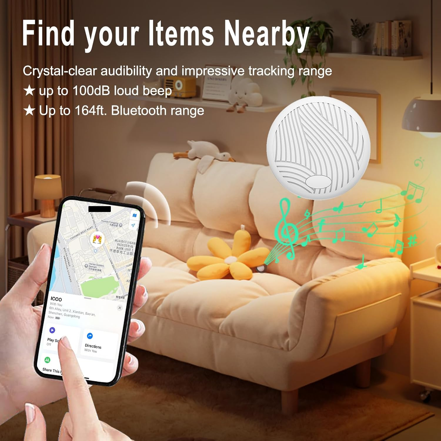 ICOO Smart Tracker,Working with Apple Find My（Ios Only.Ip67 Waterproof Perfect for Locating Keys, Luggage, Backpacks, and Pets. with Replaceable Batteries, Loud Beeps,And Worldwide Tracking 2-Packs image number 5
