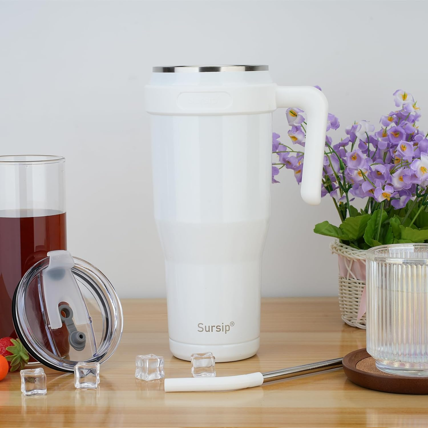 Sursip 50 Oz Stainless Steel Insulated Tumbler with Lid &ndash; Vacuum Mug with Straw & Handle, Leak Proof, Sweat Proof, Fits Car Cup Holder, Perfect for Hot & Cold Beverages, Ideal for Travel & Outdoors image number 5