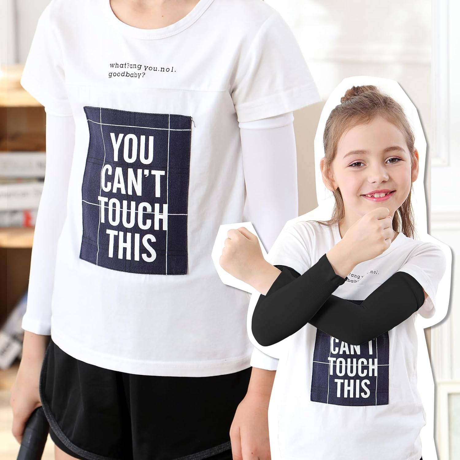 Kid Arm Sleeve 4 Pairs, Compression Arm Sleeve for Basketball Football Baseball Volleyball Youth Boy Girl Sports image number 2