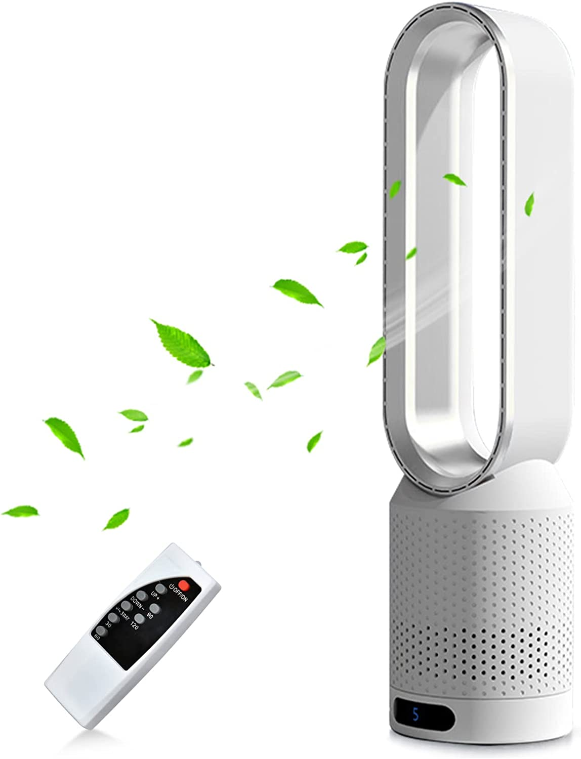 Bladeless Tower Fan,90&deg; Oscillating Bladeless Fan with Remote, 8 Speeds, 70&deg; Oscillation,Large LED Display with Auto Off, Easy to Clean, Portable Quiet Cooling Fan for Bedroom, Home, Office (Gold)